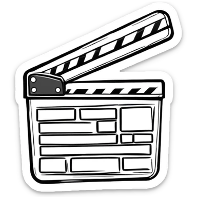 sketch-style movie clapper outline, hand-drawn feeling, just basic shape with diagonal, no fill sticker