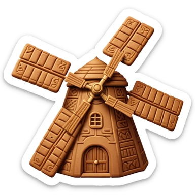 Speculaas Cinematic Realistic Speculaas Biscuit Emoji, depicted as a spiced speculaas cookie crafted in a charming windmill shape, rendered with intricate textures and warm, inviting lighting. sticker