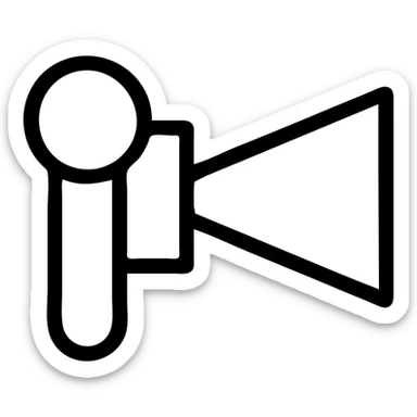 Single-stroke vector icon of a flashlight emitting a light cone: monoline circular lamp head (stroke 2 pt) at upper left meeting a straight 30° outline wedge, open base ellipse, no fill, no handle or internal details, monochrome deep-indigo stroke on white square background, flat icon, no gradients or drop shadows sticker