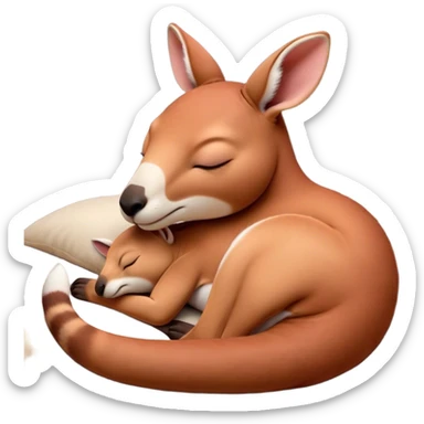 Meme-Worthy Cute Sleeping Adult Red Kangaroo Portrait Emoji, Head resting peacefully with a contented smile, showcasing a solid, reddish form with a characteristic red kangaroo-shaped head featuring a soft, elongated snout and small, relaxed ears, eyes shut in a serene, restful nap, Simplified yet adorably endearing features, highly detailed, glowing with a soft, drowsy outback light, high shine, relaxed and utterly lovable, stylized with an air of playful laziness, soft glowing outline, capturing the essence of a sleeping kangaroo that feels destined to become the next viral icon of adorable rest! sticker