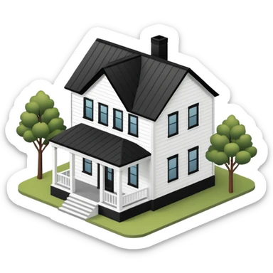 modern farmhouse with white siding and black trim, 3d isometric sticker