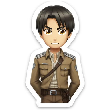 Eren Yeager from Attack on Titan Season 3, with sharp eyes, shorter hair, and Survey Corps uniform, wearing a confident smirk to show his fierce and rebellious spirit sticker