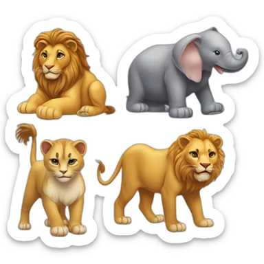Pyramide de chat éléphant lion et poule sticker