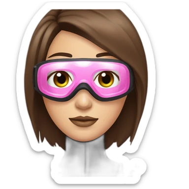 woman with brown eyes, long straight brown hair, pink diving mask with a single crystal. underwater black suit sticker