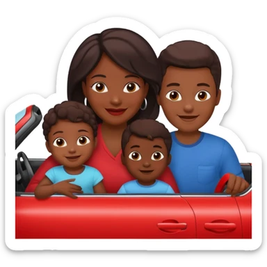 a single Dark Skin mom with two children, one young boy and a baby girl in a car red sticker