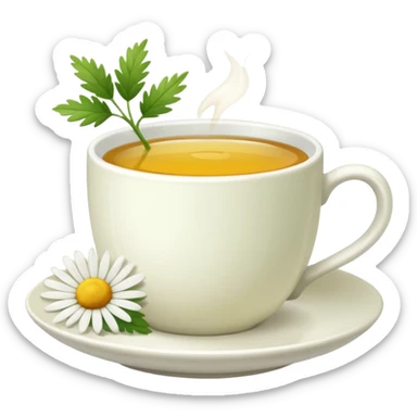Te de manzanilla - taza blanca con una hoja a un lado del plato- No dentro sticker