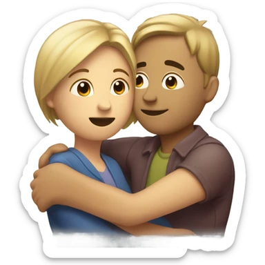 two people hug and one of them says shh sticker
