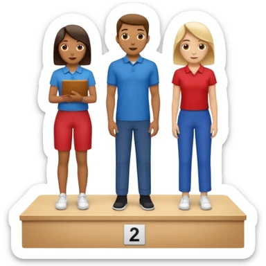 show people on podium in first, second and third place.  The podium should be labled 2, 1, 3.  The middle position should only have the number 1.  the people should be dressed causally in regular clothes sticker