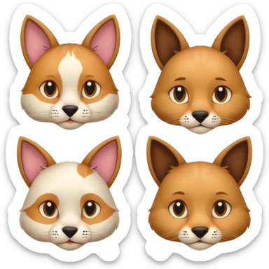 half cat half dog head, split down the middle, each side shows animal's unique traits, emoji style sticker
