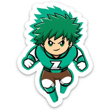 Izuku Midoriya (Deku) from My Hero Academia using One For All power with green lightning sticker