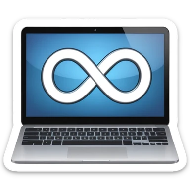 An infinity sign on a laptop and a video power button in the background sticker