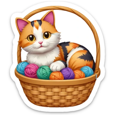 A playful cat in a basket edge, playing with a yarn ball. sticker