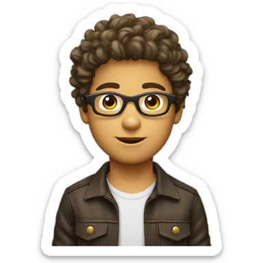 Niño blanco con pelo rizado largo y gafas sticker