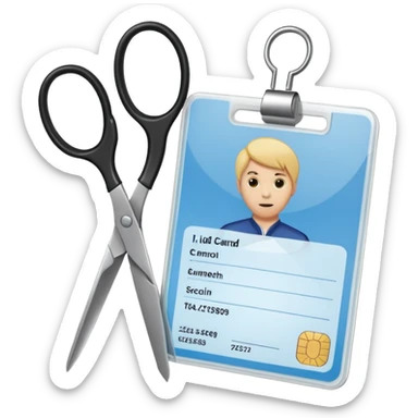 Scissors cutting an ID card in 2 parts.hyper realistic sticker