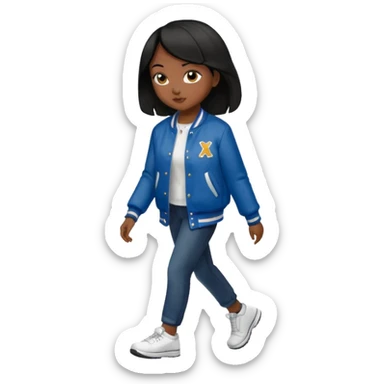 walk black long hair girl with varsity jacket sticker