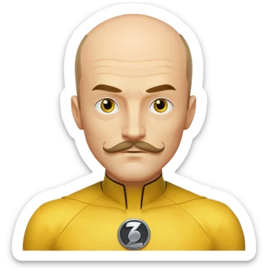 dc sinestro yellow outfit with mustache and balding head sticker