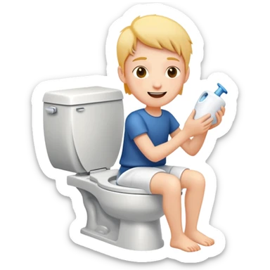 person flushing a toilet, simple and clear, cheerful expression sticker