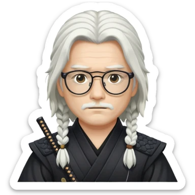 Long Haired Samurai with Glasses, white Long-haired ronin adjusting black spectacles sticker
