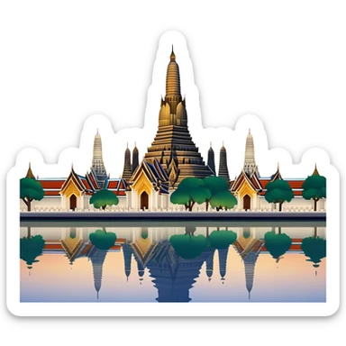 Cinematic Realistic Wat Arun Landmark Emoji, depicted with majestic temple spires illuminated against twilight rendered with intricate detail and soft, ethereal lighting. sticker