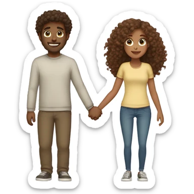 boyfriend with curly hair holding hands with girlfriend with brown hair  sticker