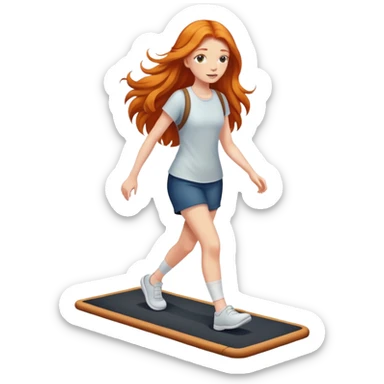Gorgeous Ginger girl long hair walking on walking pad sticker