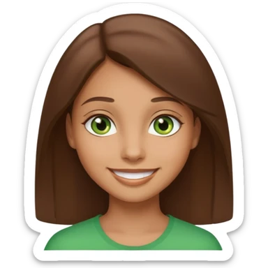 Tan girl emoji with straight brown hair and green eyes sticker