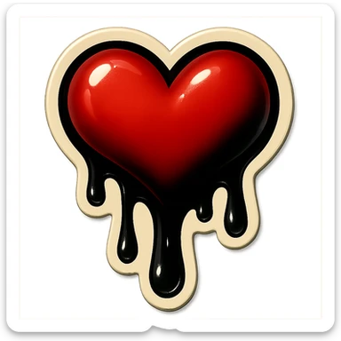 gothic heart with dripping black paint, retro stickers style sticker