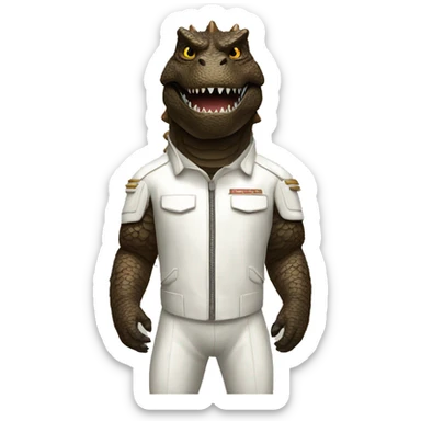 Brown Godzilla with white lieutenant suit costume sticker
