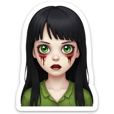 girl zombie with black long hair and bangs sticker