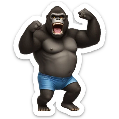 king kong dancing with shorts on and a bumbag sticker
