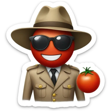 Tomato in a detective coat with sunglasses  sticker