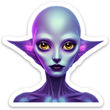 Synthwave alien in Soviet pixel style, oil paint, epic eyes, intricate lips, exquisite pose, beautiful, desirable, logical, Midsommar  sticker