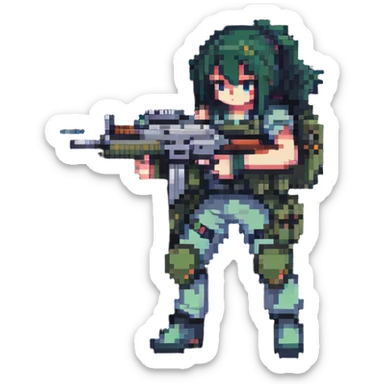 anime style PUBG character with assault rifle sticker