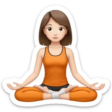 This same girl is sitting in a lotus position, with valley-length hair, wearing sportswear, with fair skin, brown eyes, and normal body proportions. sticker
