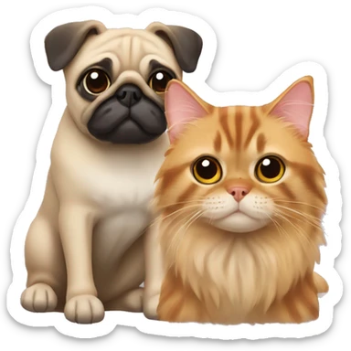 Pug and ginger mainecoon cat sticker