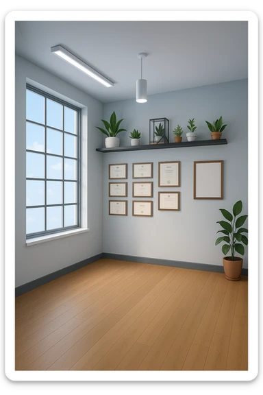 faMMI QUESTA STANZA SENZA LE PERSONE E SENZA LETTINO, SOLO LA STANZA. FALLA MOLTO PIù LUMINOSA CON LUCI PIù FREDDE E MODERNE, NON LUCI GIALLE sticker