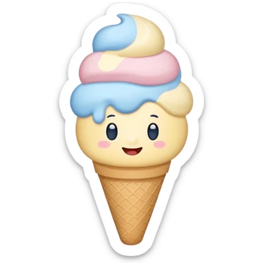 Cute ice cream emoji illustration, pastel flat style
Alice Blue, Naples Yellow, Powder Blue, Yale Blue color palette
Minimal, clean vector, soft rounded shapes, sticker-ready sticker
