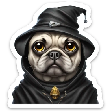 cyberpunk pug wearing a black wizard's hat sticker