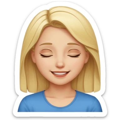 Happy blonde girl with eyes closed and mouth smiling sticker
