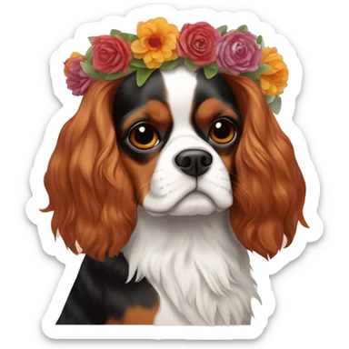 Give a flower crown to a cavalier king charles like frida kahlo sticker
