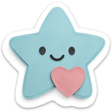 Smiling pastel blue star clutching a small pastel heart, no arms or legs, full body, transparent background, in kawaii paper craft style. sticker