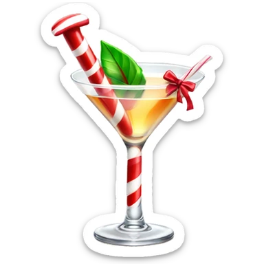 cocktail in a martini glass with a candy cane and a red bow on the stem  sticker