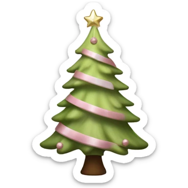 realistic light green christmas tree with a brown trunk with light pink and white ornaments and with a light pink star on top of the tree sticker