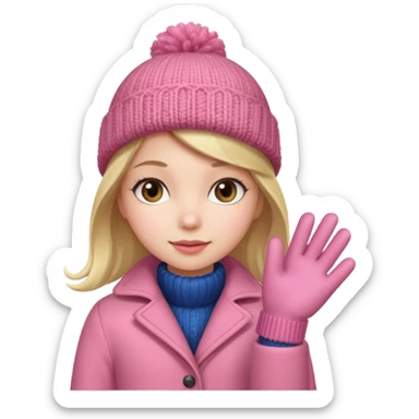The girl is wearing a warm pink winter coat and a pair of woolen gloves. sticker