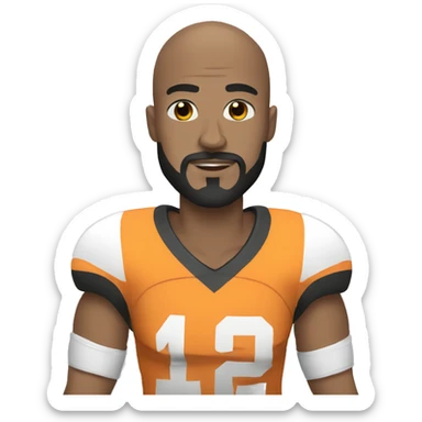 Bald football player with football ball a black beard, dark brown eyes sticker