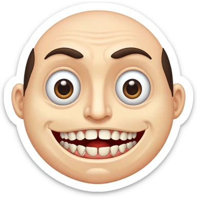 a man with extremely wide eyes and an impossibly large mouth full of countless teeth sticker