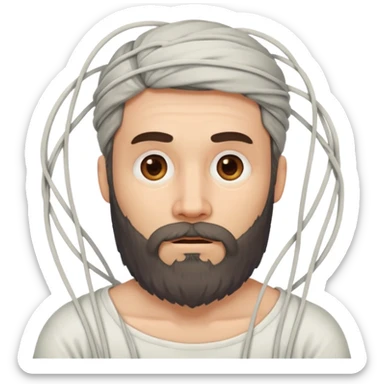 Bearded man tangled in strings sticker