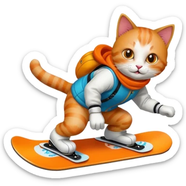 Cat snowboarding sticker