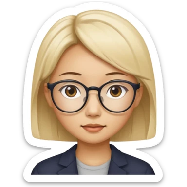 asian looking female with slight blonde hair a little longer  with eye glasses, fair complexion not that pointed nose but slighty little eye please sticker
