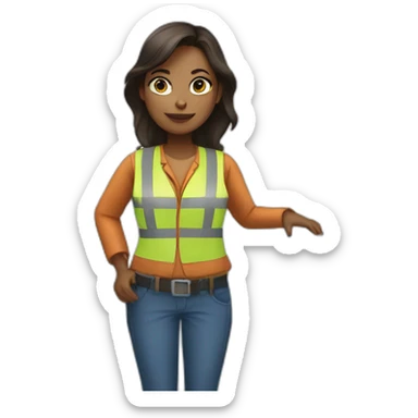 woman worker standing next to a water pipeline sticker